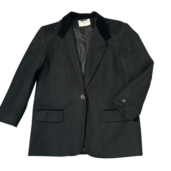 Vintage Black Wool Blend Blazer International Scene Velvet Collar Lined Size 14 - Picture 1 of 10